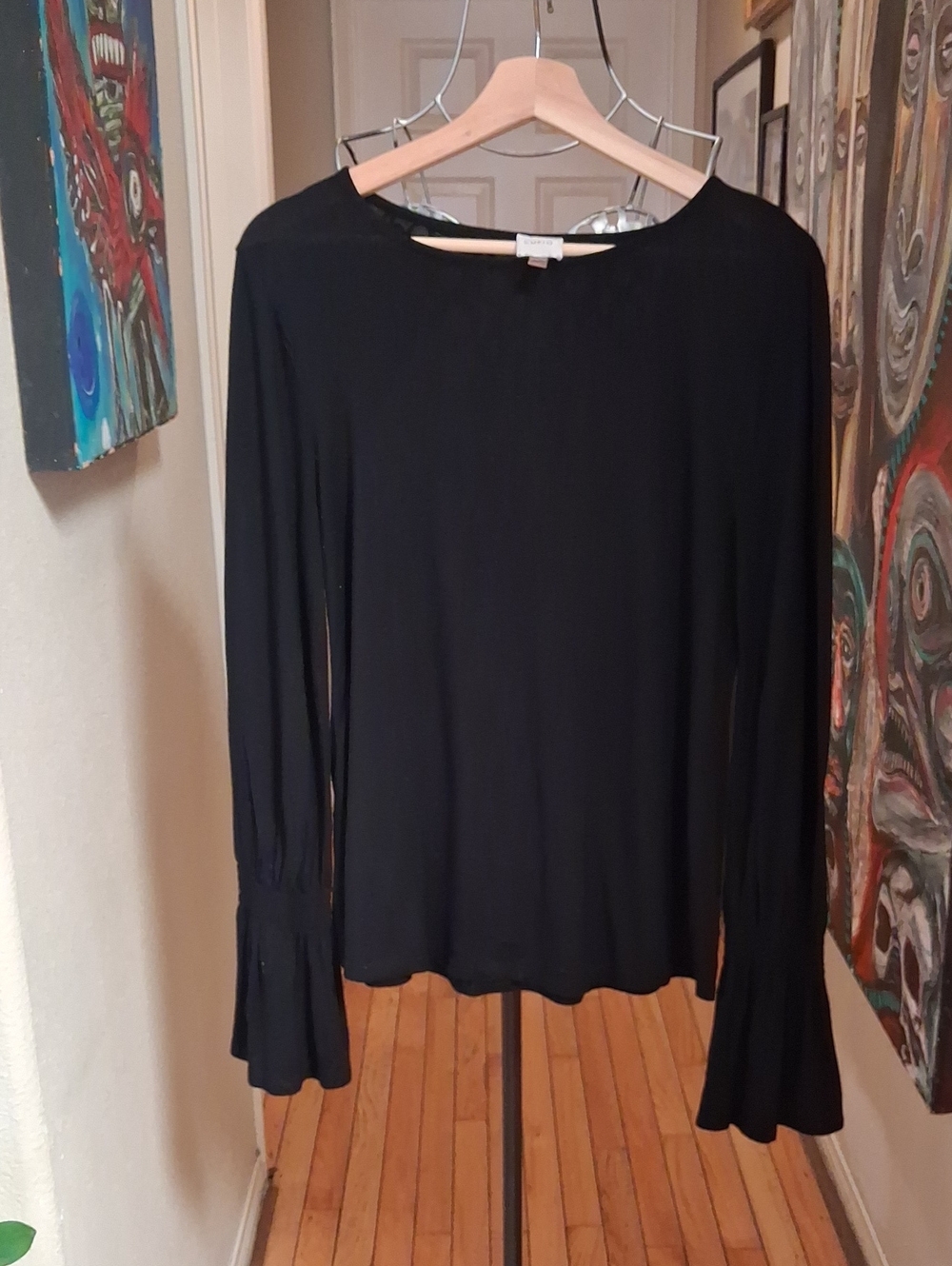 Cupio Black Long-Sleeve Ruffle Cuff Top